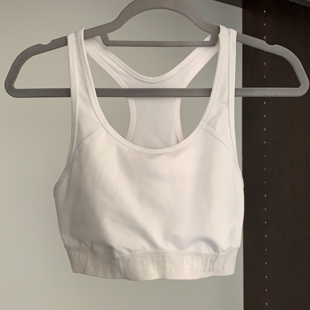 PINK sports bra. White w/logo band. Large. Cute! - Picture 3 of 7